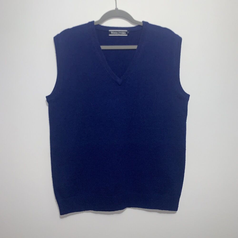 WoolOvers Sweater Vest Mens 100% Pure New Wool Knit Tank Sleeveless Blue Medium